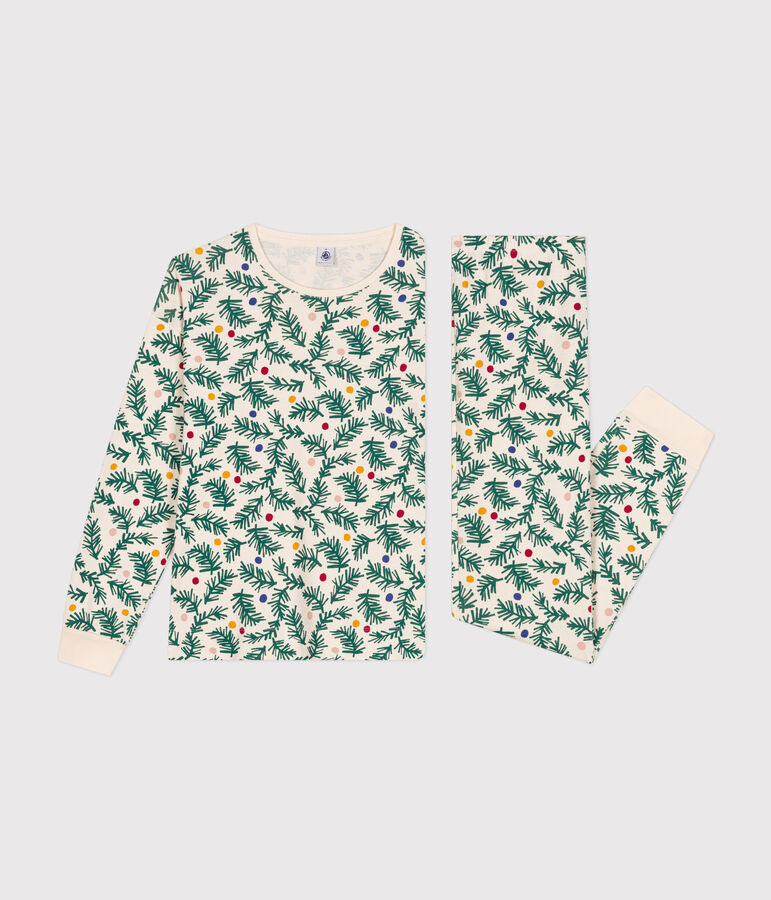 Pijama de algod&oacute;n con estampado de &aacute;rbol de Navidad para mujer crudo/multicolor