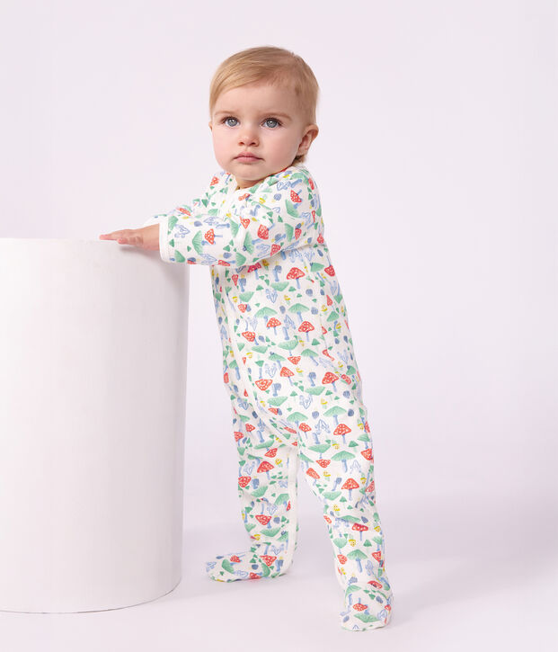 Pijama de mulet&oacute;n con estampado de setas para beb&eacute; blanco/multicolor