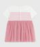 Vestido de manga corta de algodón y tul con parte superior a rayas para bebé blanco MARSHMALLOW/rosa CHARME