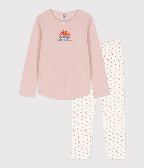 Pijama de algodón para niña rosa SALINE/blanco MULTICO