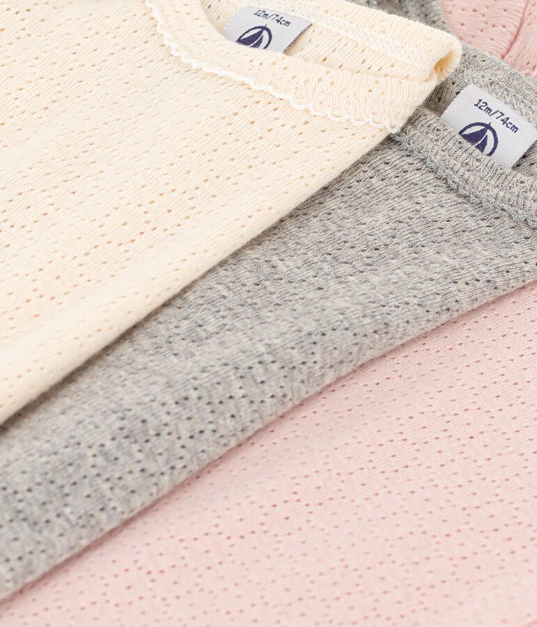 Juego de 3 bodis lisos de algod&oacute;n de manga larga para beb&eacute; multicolor