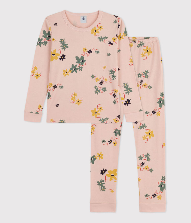 Pijama snugfit de algod&oacute;n con flor para ni&ntilde;a rosa/multicolor