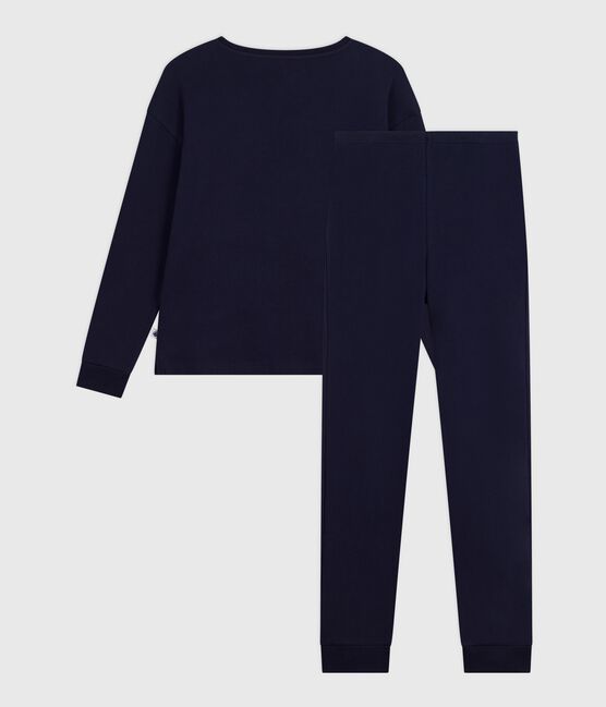 Pijama liso de algodón para mujer azul SMOKING