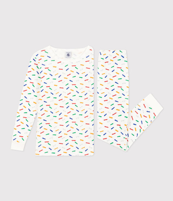 Pijama infantil ajustado de algodón con estampado de monopatín blanco MARSHMALLOW/blanco MULTICO
