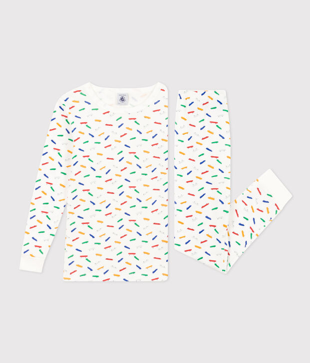 Pijama infantil ajustado de algod&oacute;n con estampado de monopat&iacute;n blanco/multicolor