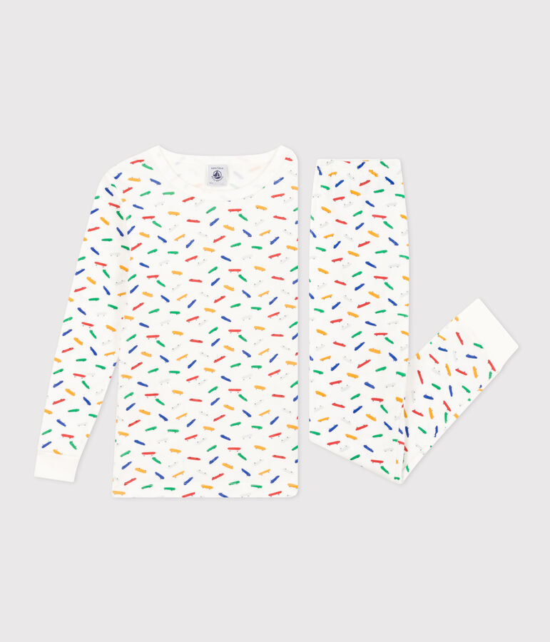 Pijama infantil ajustado de algod&oacute;n con estampado de monopat&iacute;n blanco/multicolor