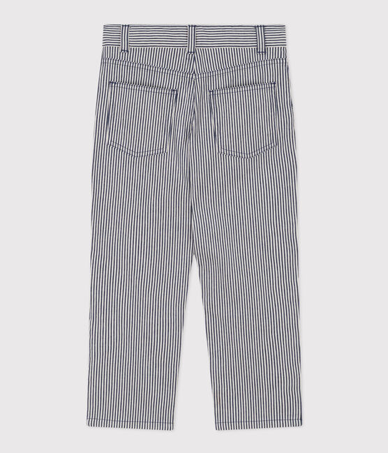 Pantalón de tela de algodón a rayas para niño azul MEDIEVAL/blanco MARSHMALLOW