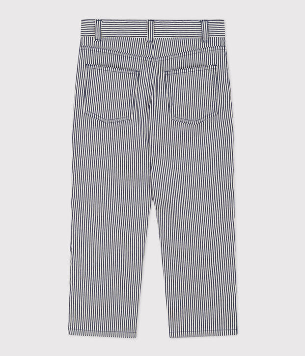Pantal&oacute;n de tela de algod&oacute;n a rayas para ni&ntilde;o azul/blanco