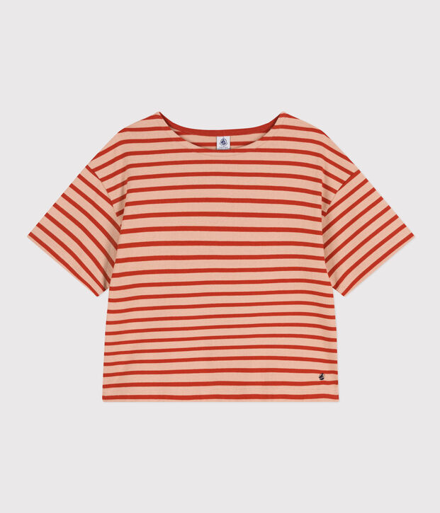 Marinera de algod&oacute;n para mujer beige/rojo