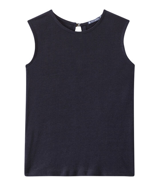 Camiseta sin mangas de lino para mujer azul SMOKING