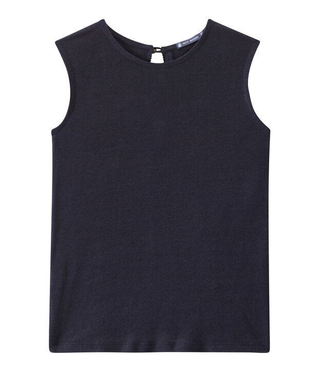 Camiseta sin mangas de lino para mujer azul