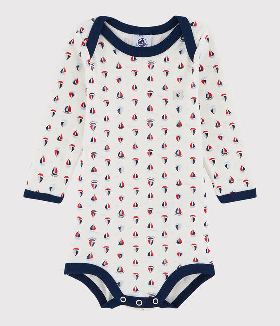 Bodi de manga larga de bebé niño blanco MARSHMALLOW/azul MEDIEVAL