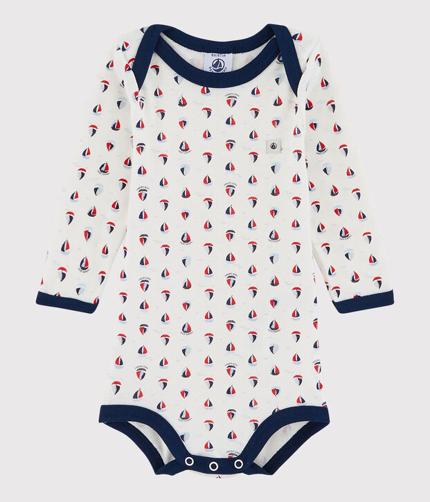 Bodi de manga larga de beb&eacute; ni&ntilde;o blanco/azul
