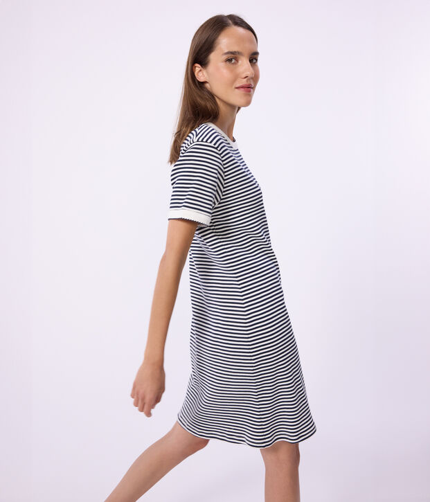 Vestido corto de algod&oacute;n para mujer azul/blanco