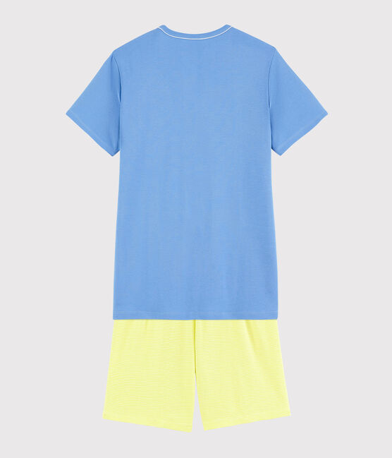 Pijama corto azul y amarillo de canalé unisex azul EDNA/crudo MULTICO