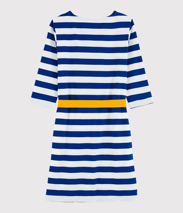 Vestido de rayas de manga larga de mujer azul/blanco