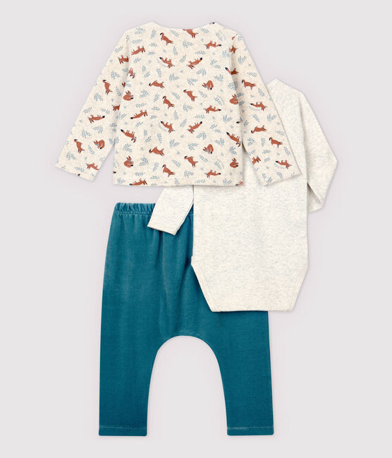 Conjunto para bebé de 3 piezas de terciopelo y tejido acanalado beige MONTELIMAR/blanco MULTICO