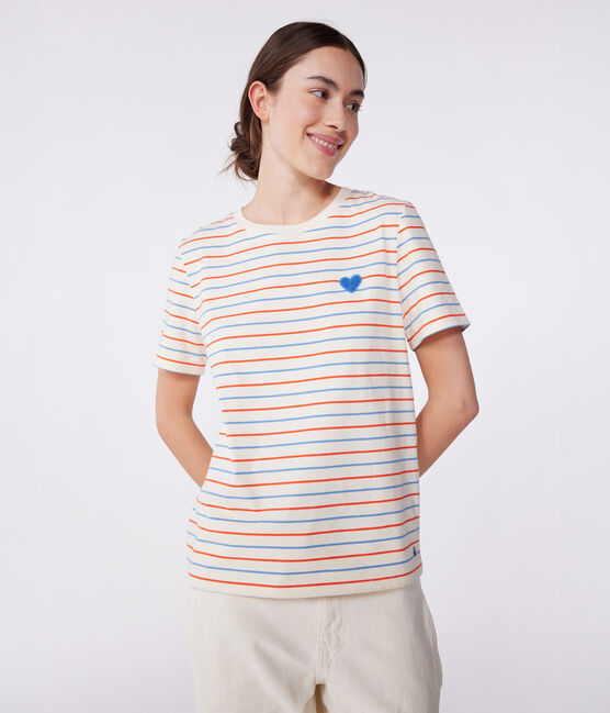 Camiseta Recta de algodón a rayas para mujer  blanco AVALANCHE/ MULTICO