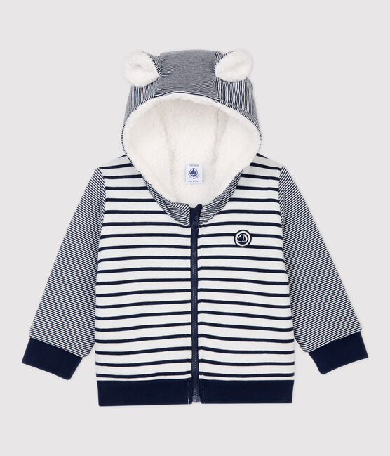 Chaqueta de béisbol de sherpa de bebé. blanco MARSHMALLOW/azul SMOKING