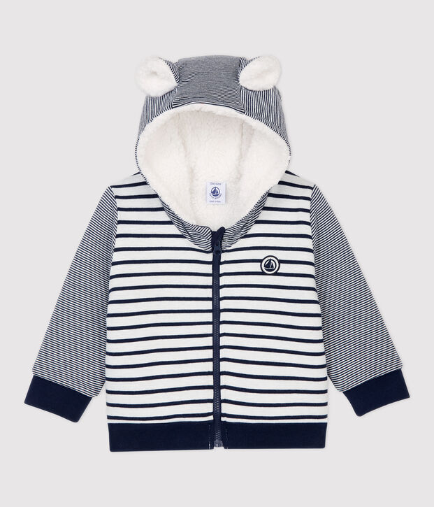Chaqueta de b&eacute;isbol de sherpa de beb&eacute;. blanco/azul