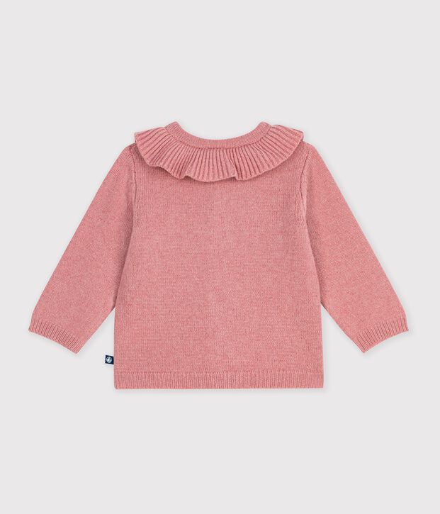 C&aacute;rdigan liso con cuello de punto tricotado de lana y algod&oacute;n para beb&eacute; rosa