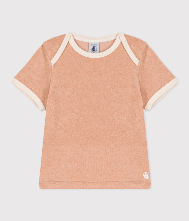 Camiseta de manga corta de rizo para beb&eacute; beige