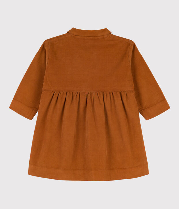 Vestido de micro pana de manga larga para beb&eacute; marron