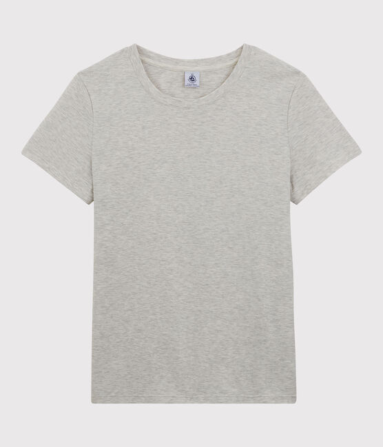 Camiseta RECTA con cuello redondo de algodón orgánico de mujer gris BELUGA CHINE