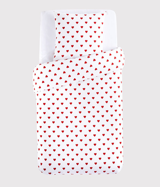 Juego de cama de coraz&oacute;n rojo de popelina blanco/rojo