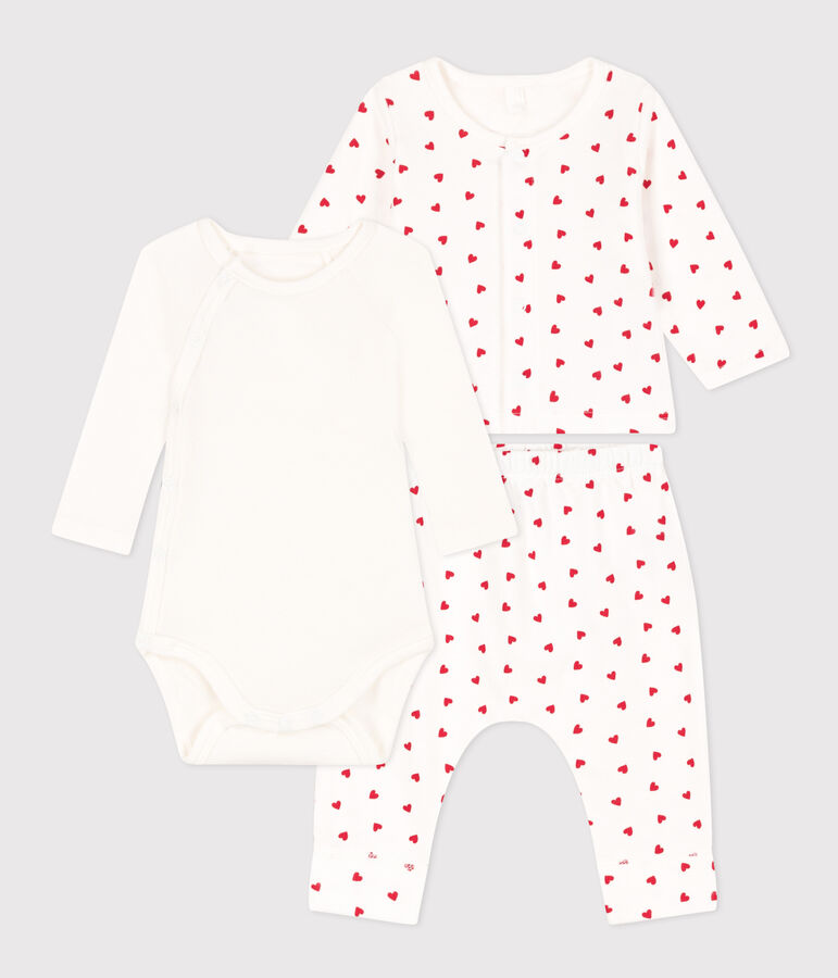 Conjunto de mulet&oacute;n con estampado de corazones para beb&eacute; blanco/rojo