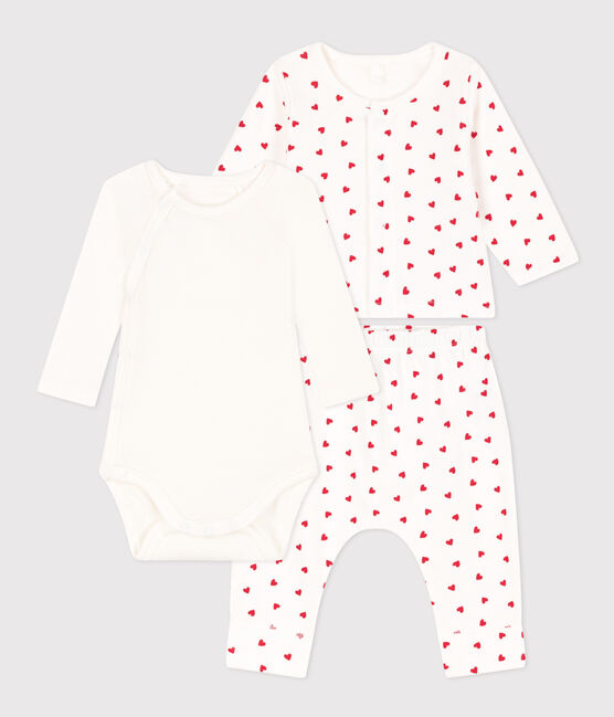 Conjunto de muletón con estampado de corazones para bebé blanco MARSHMALLOW/rojo TERKUIT