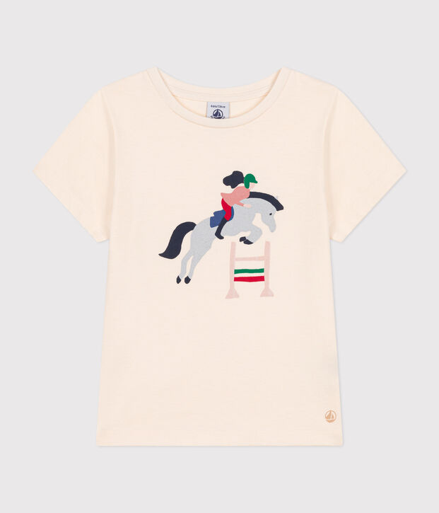 Camiseta de punto de manga corta para ni&ntilde;a crudo