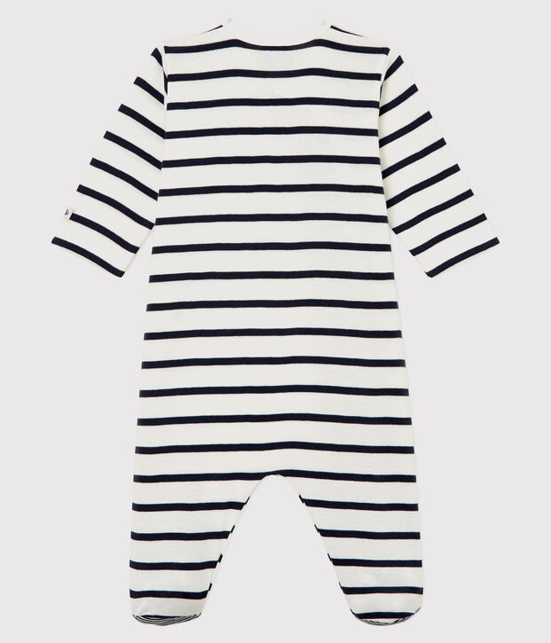 Pijama enterizo de rayas de canal&eacute; de beb&eacute; blanco/azul