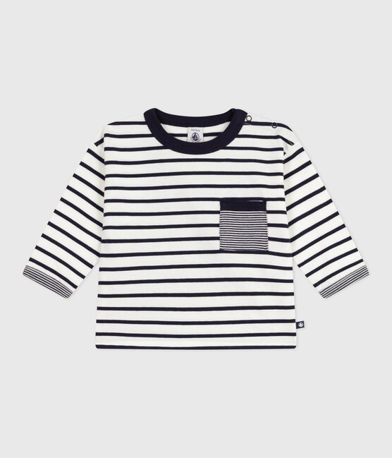 Camiseta de manga larga de algodón a rayas para bebé blanco MARSHMALLOW/azul SMOKING