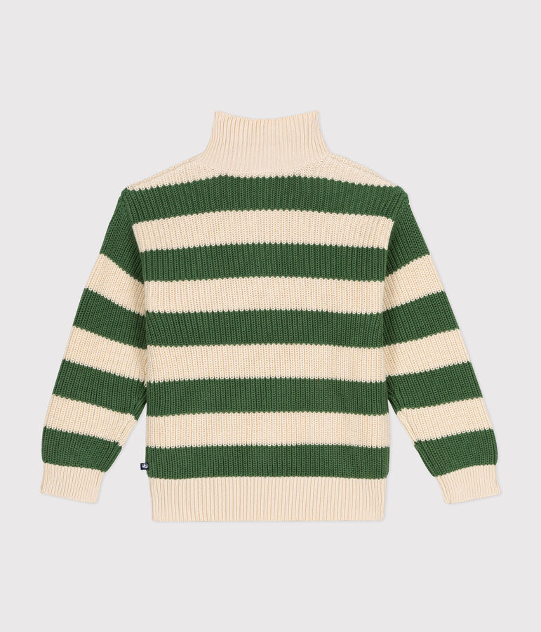 Jersey de algod&oacute;n con cremallera en el cuello para ni&ntilde;o verde/crudo