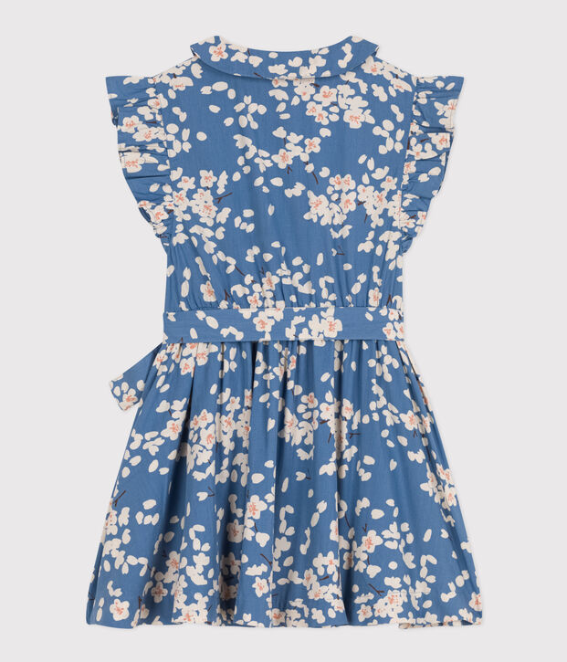 Vestido estampado de popelina sin mangas para ni&ntilde;a azul/multicolor