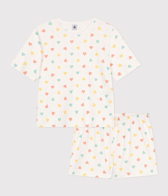 Pijama corto de algodón con estampado de corazones para mujer blanco MARSHMALLOW/blanco MULTICO