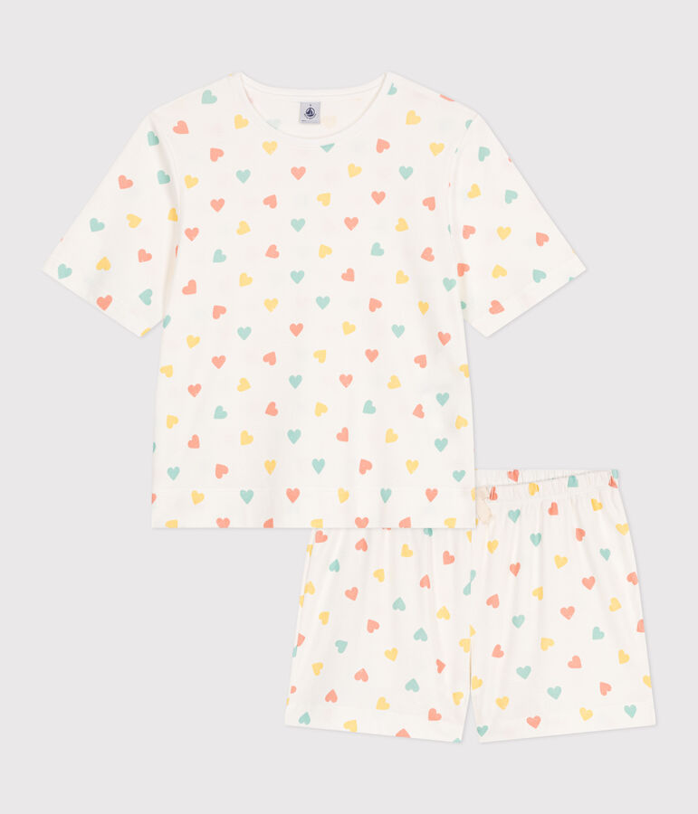 Pijama corto de algod&oacute;n con estampado de corazones para mujer blanco/multicolor