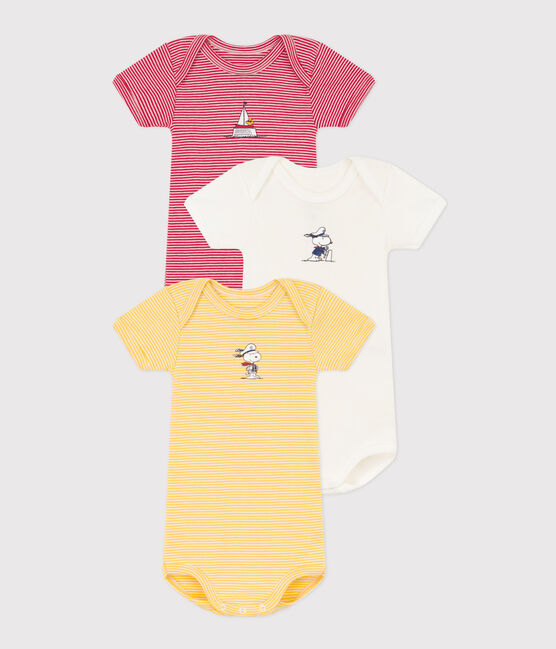 Juego de 3 bodis Petit Bateau X Snoopy de algodón de manga corta para bebé variante 1