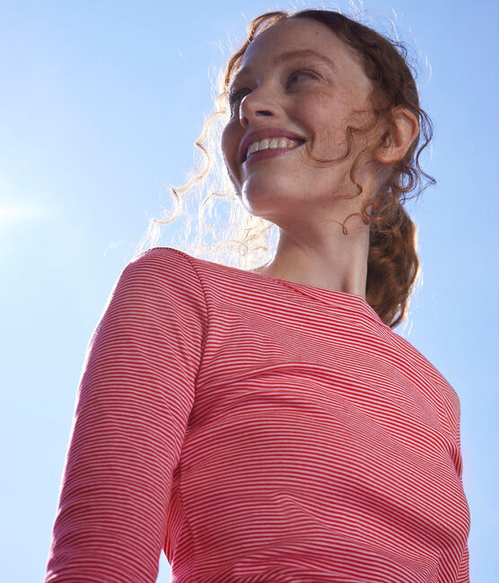 Camiseta L'ICONIQUE de algodón con cuello redondo para mujer rojo CORRIDA/blanco MARSHMALLOW