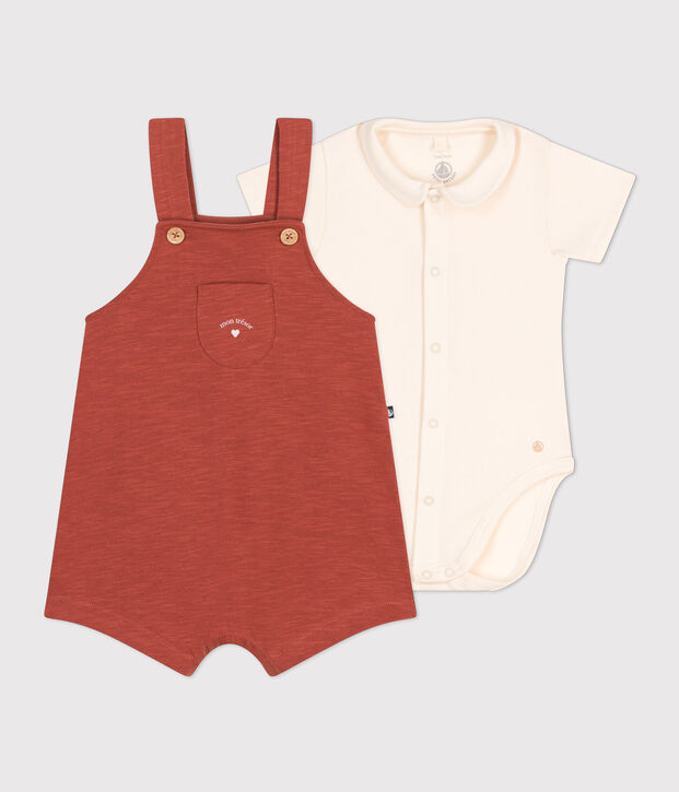 Conjunto de peto de punto flameado para beb&eacute; marron
