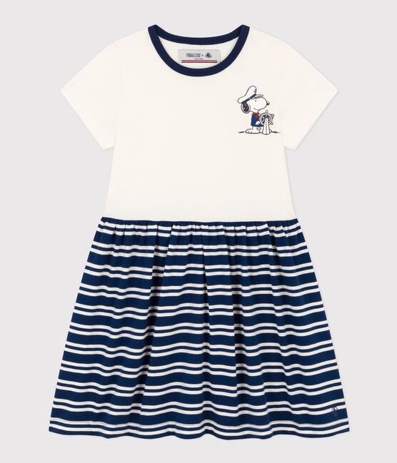 Vestido de manga corta de algodón para niña azul MEDIEVAL/blanco MARSHMALLOW