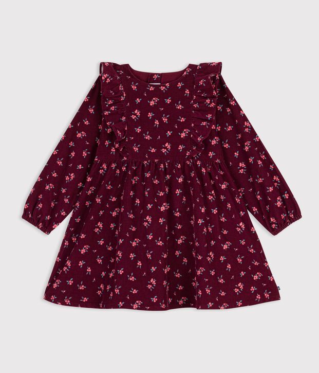 Vestido infantil de manga larga de terciopelo con flores rojo/multicolor