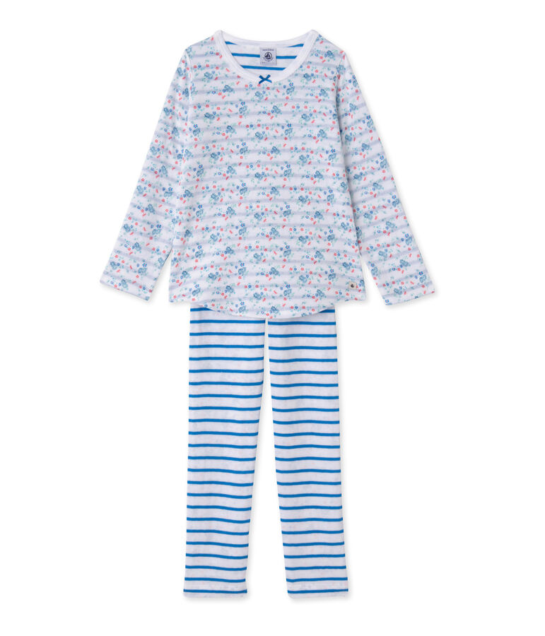 Pijama de t&uacute;bico reversible para ni&ntilde;a blanco ECUME/azul BLEU/ MULTICO