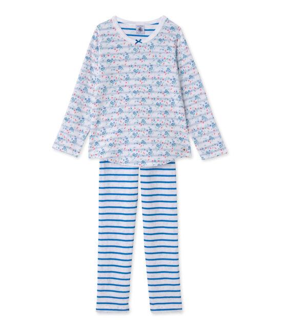Pijama de túbico reversible para niña blanco ECUME/azul BLEU/ MULTICO