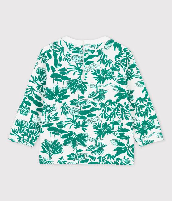 Sudadera con estampado vegetal de muletón de bebé blanco MARSHMALLOW/verde GAZON