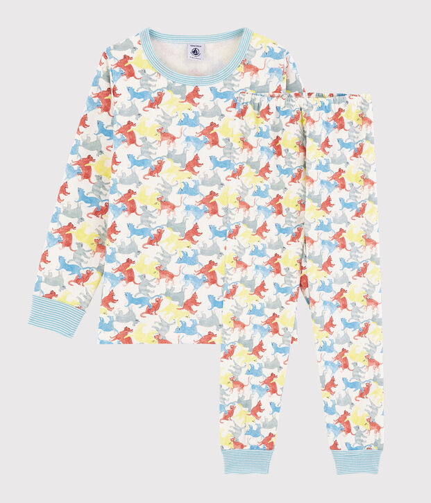 Pijama con estampado de gatos de felpa de ni&ntilde;o blanco/multicolor