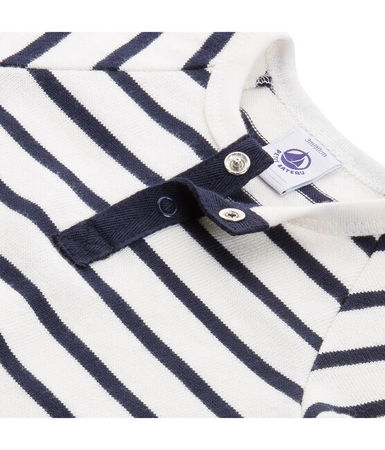 Baby boy coverall in striped heavy jersey beige COQUILLE/azul ABYSSE
