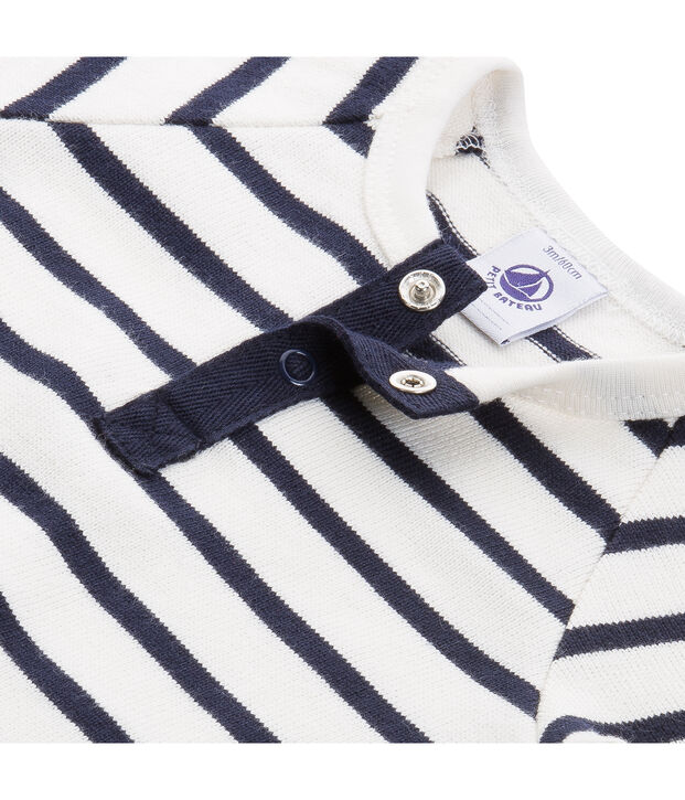 Baby boy coverall in striped heavy jersey blanco/azul