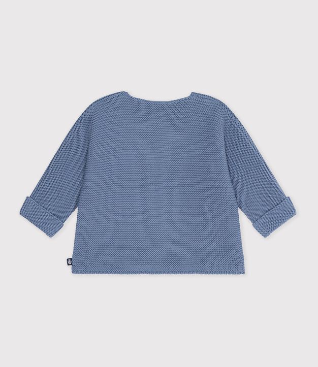 C&aacute;rdigan de beb&eacute; tejido en punto bobo en algod&oacute;n liso. azul